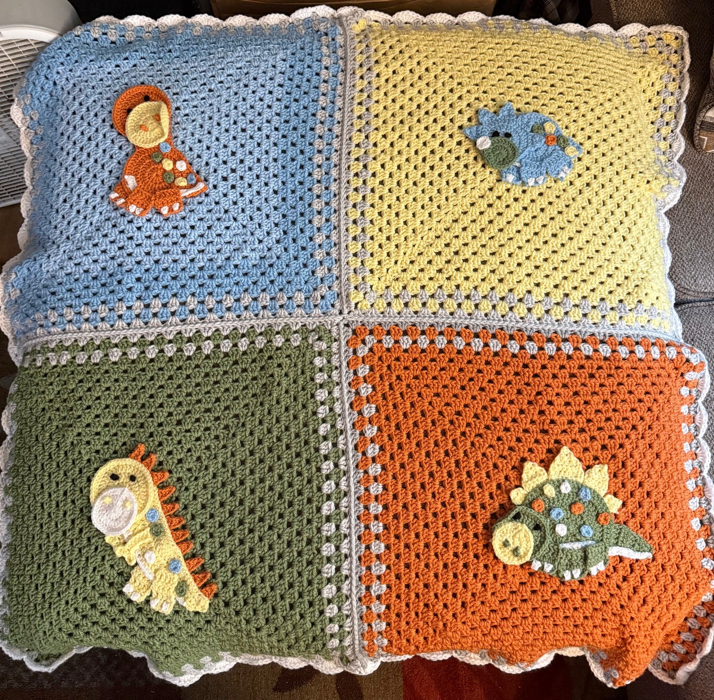 Crochet dinosaur baby blanket