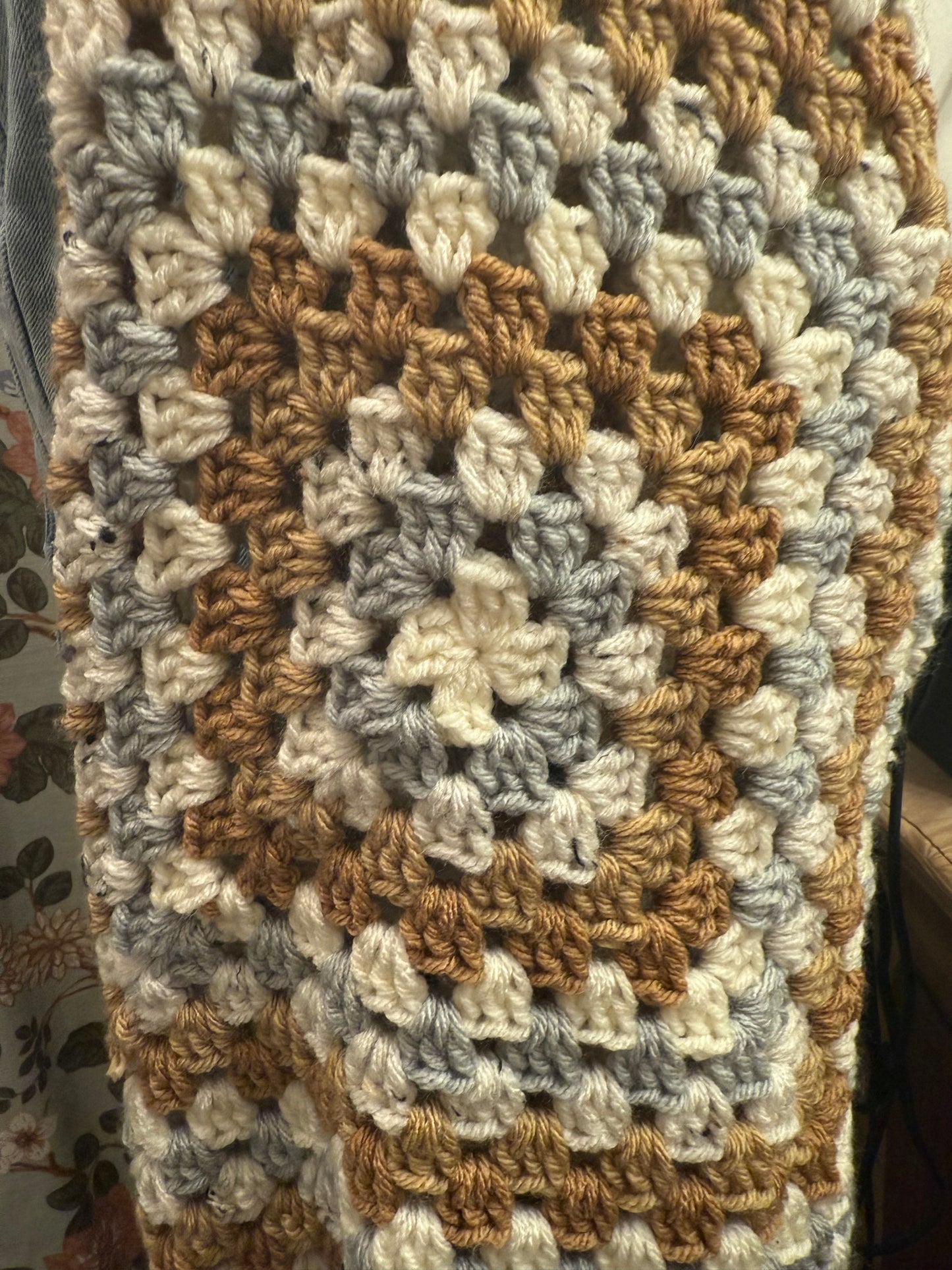 Upcycled denim jacket with crochet sleeves